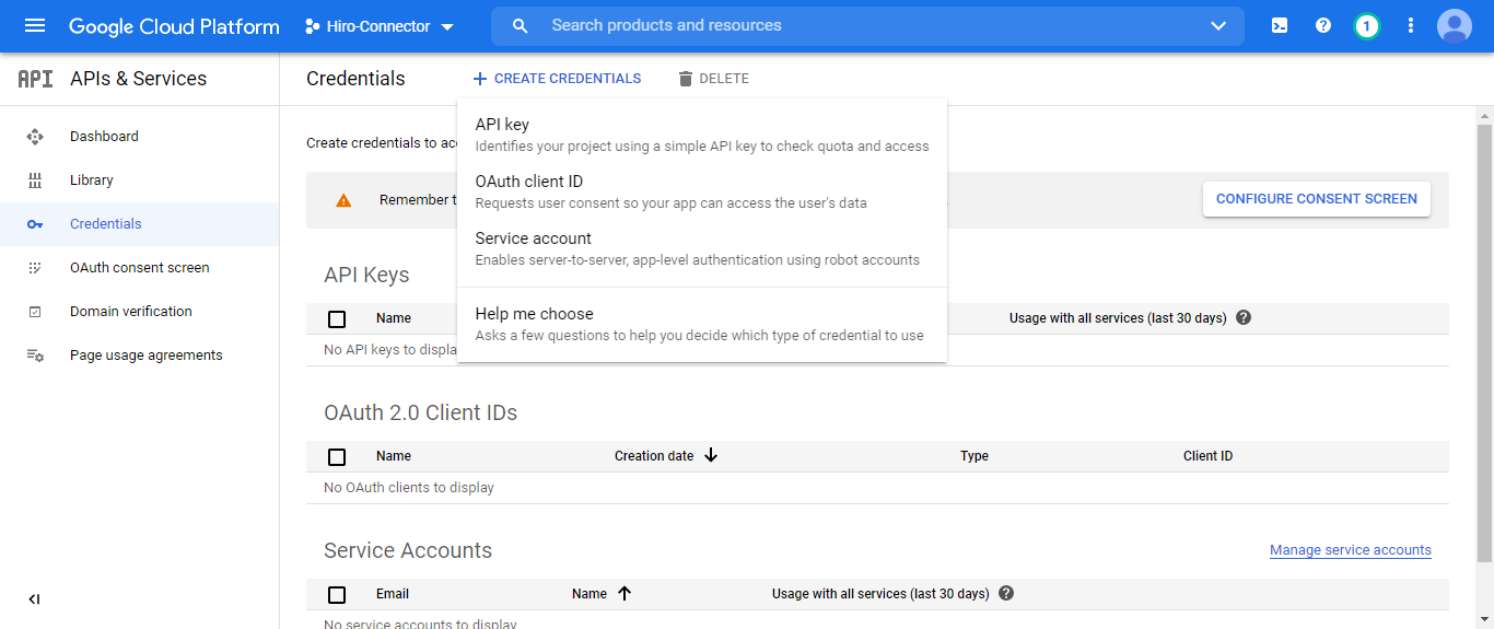 GCP create credentials 2