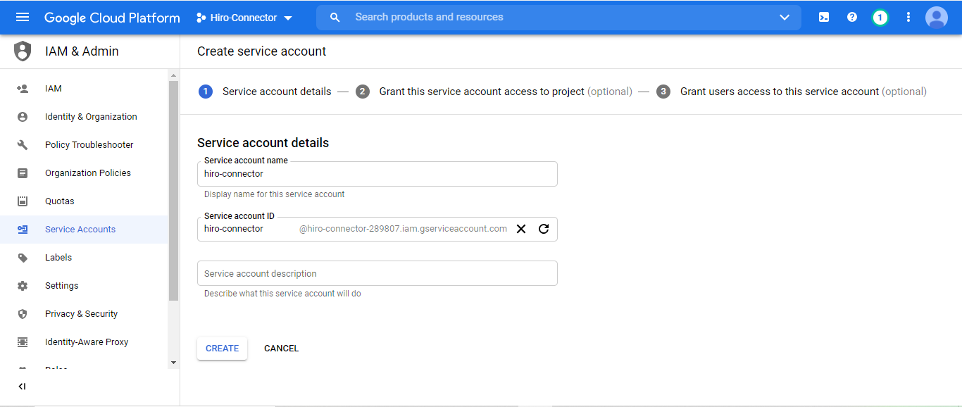 GCP create credentials 3