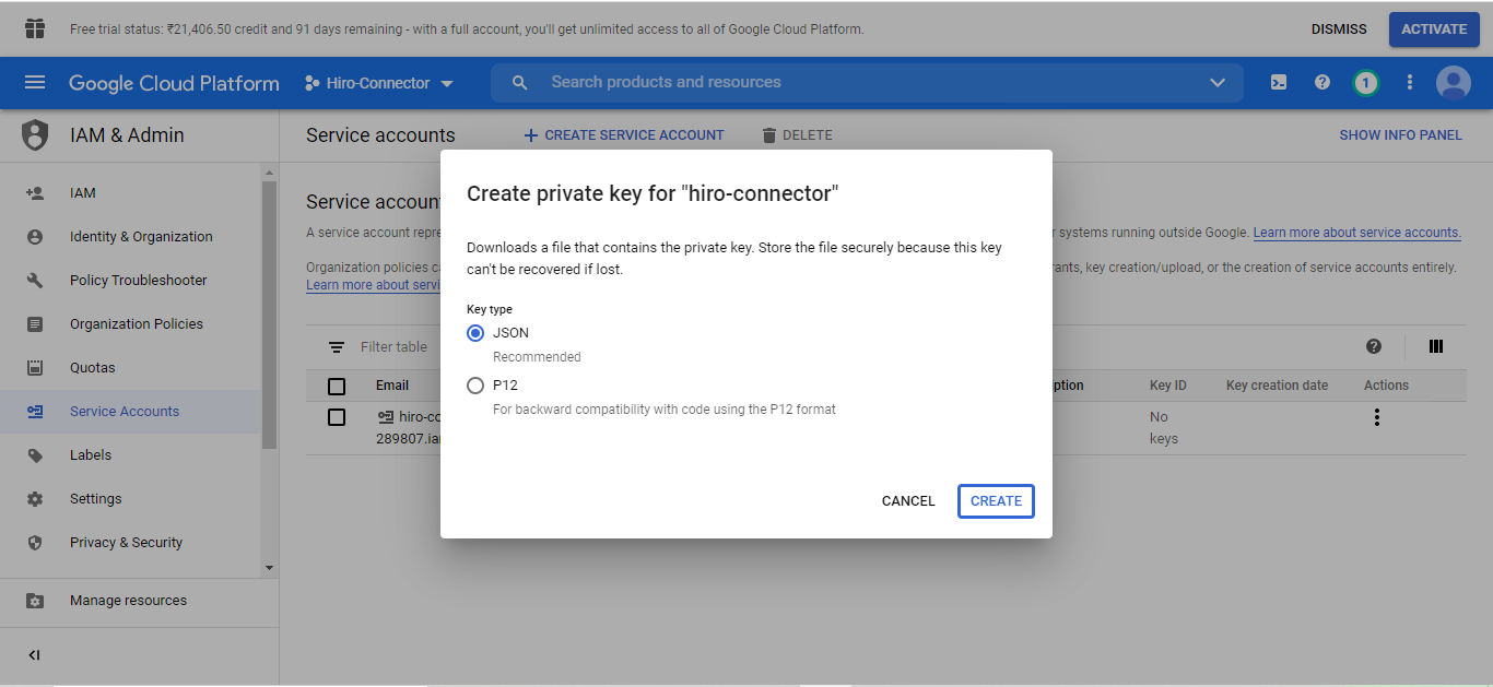 GCP create credentials 4
