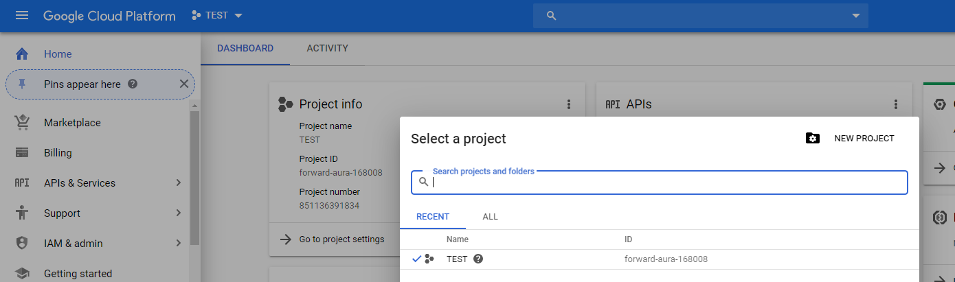 GCP project selection