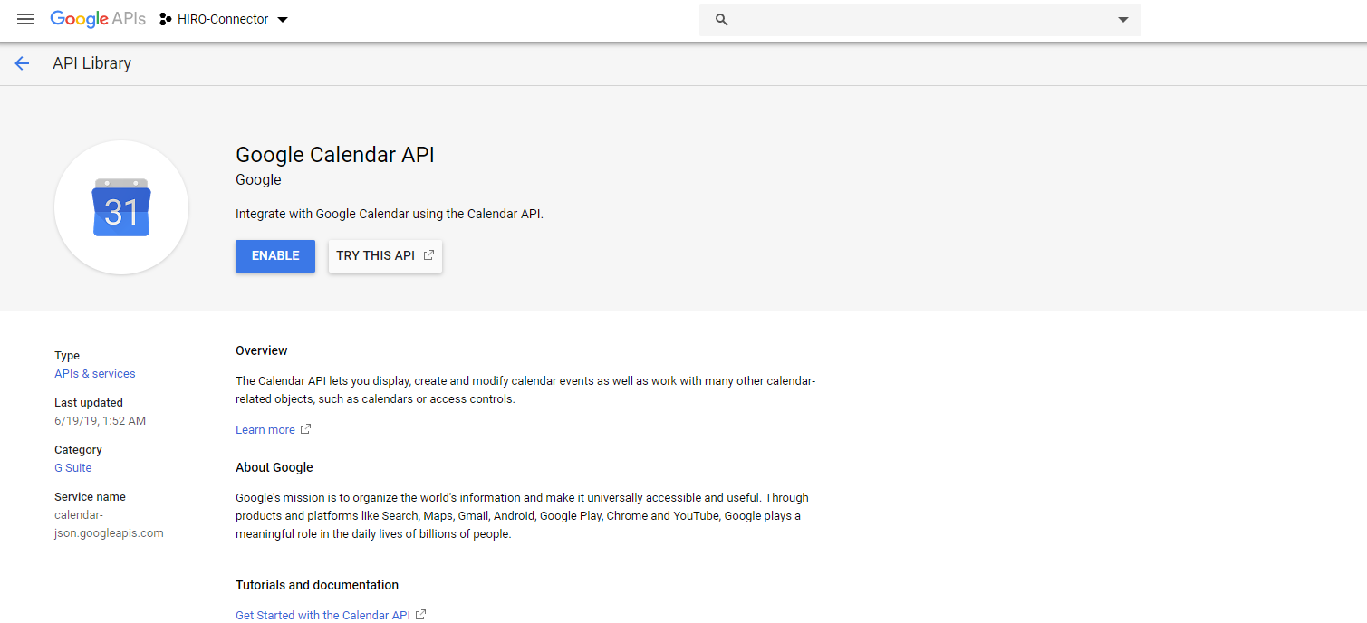 enable calendar api
